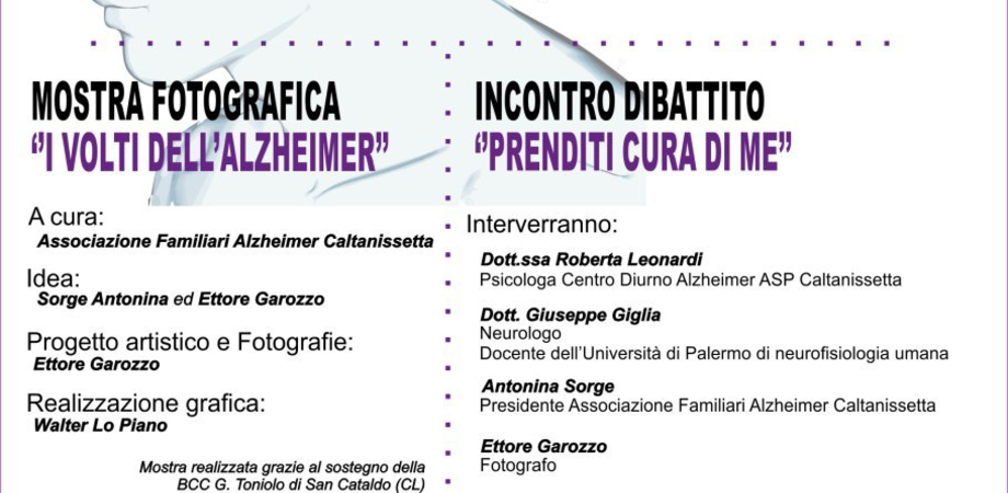 "I volti dell'Alzheimer", a San Cataldo una mostra e un convegno in occasione della giornata mondiale